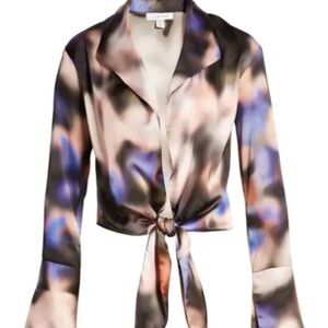 COPY - NWOT Topshop Tie Dye Tie Front Satin Top